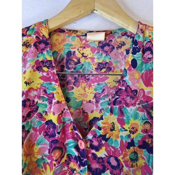 Vtg SANDY SANDY 80'S Floral Print Dress Sz S Ruffles Easter Spring Retro Fairy - Picture 6 of 11